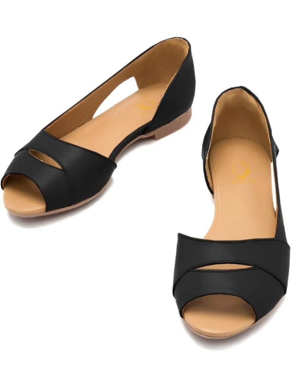 Open Peep Toe Flat Sandals for Women - Comfortable Cutout Ballet Flats, Summer